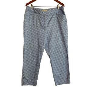 Talbots Curvy Crop Diamond Print Pants Size 14 Blue Stretch Straight Coastal